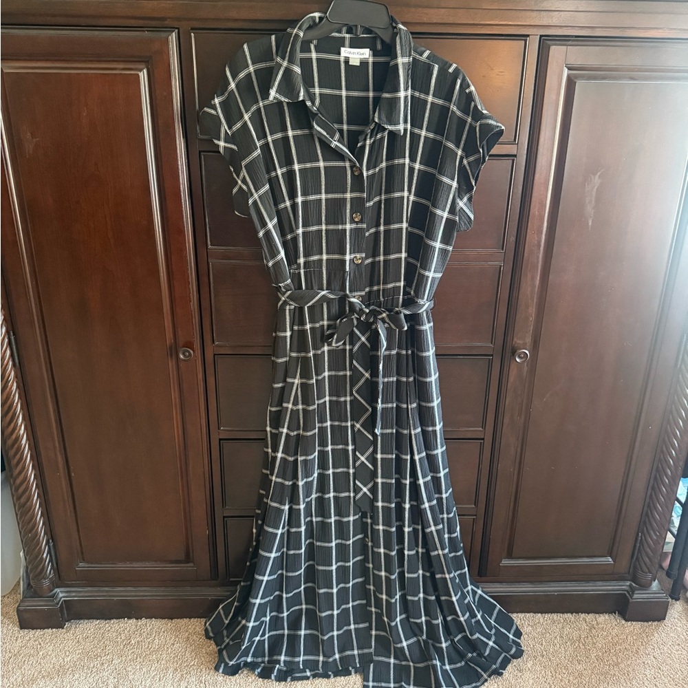 Calvin Klein Black and White Checkered Maxi Dress